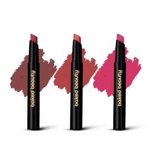 BAKED BEAUTY Lip Crayon | 2.5g | Midnight Kiss | Vibrant Red | Pack of 3 | Vitamin E | Shea Butter | Lightweight & Nourishing Formula | Long-Lasting & Smudge-Proof